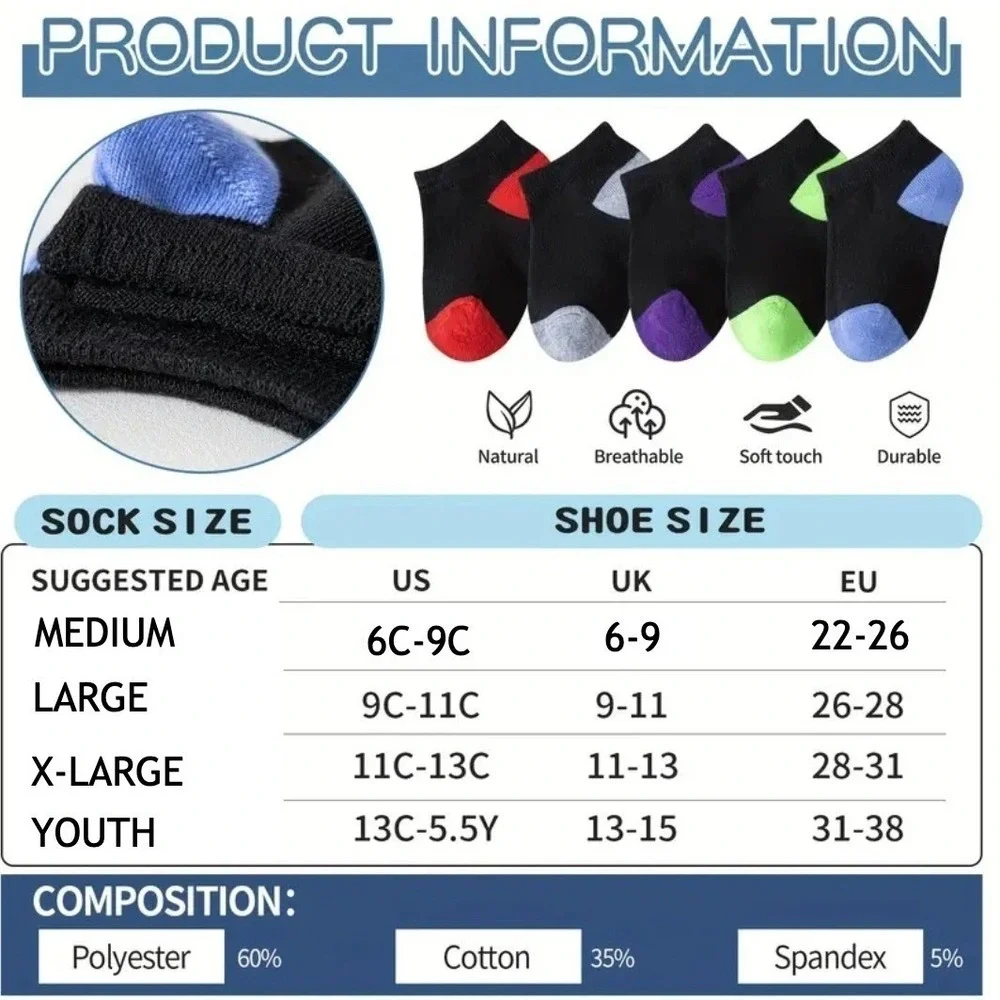 All Seasons Low Cut Toddler Unisex Kids Cushion Arch Socks MEDIUM Soft Black 5pk